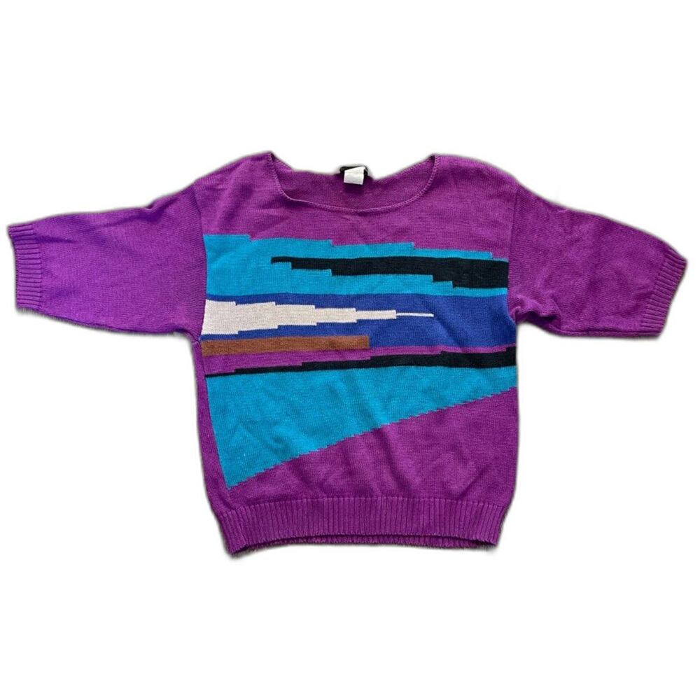 Vintage jo hardin USA Women's Graphic Purple Lightweight Sweater Blouse Top S/M